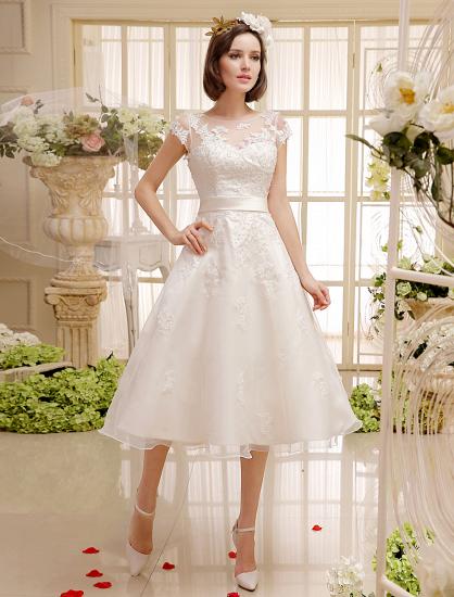 Jewel Sleeveless Lace Appliques Knee-Length Backless Wedding Dresses_3