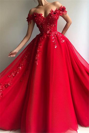 Glamorous Ball Gown Off The Shoulder Applique Flowers Evening Dresses