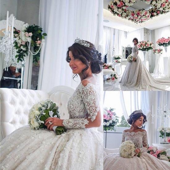 Vintage Ball Gown 2022 Lace Wedding Gowns Beaded Appliques Long Sleeves Lace Bride Dresses_3