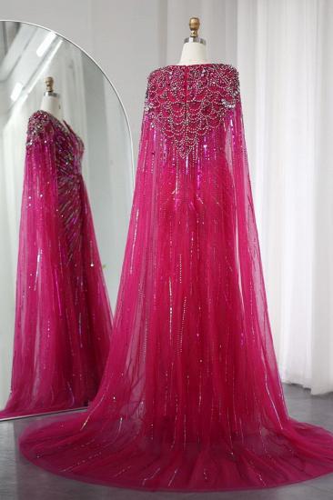 Luxuriöse Meerjungfrau-Abendkleider mit V-Ausschnitt, Kristallen, Pailletten und Cape-Ärmeln, langes Dubai-Partykleid für die Hochzeit_11