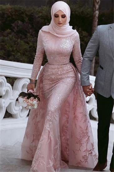 Pink Detachable Long-Sleeves Prom Dresses | Appliques Lace Mermaid Evening Gowns_3