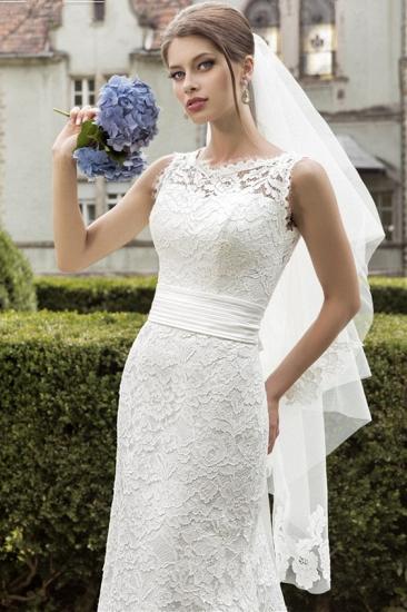 Noble Lace Sheath Bridal Dress Sweep Train Wedding Dress with Ribbon Bowknot_3