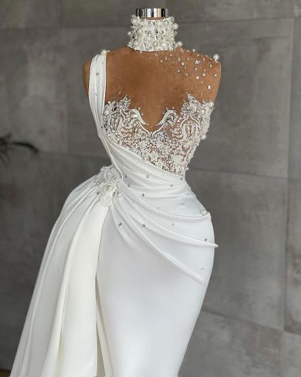 Sexy Halter Crystals Pearls Mermaid Wedding Gown with Cape_2