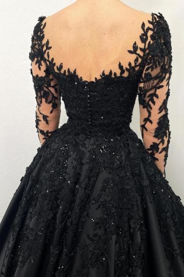 Elegante Brautkleider schwarz | Brautkleider aus Satin mit Ärmeln_4