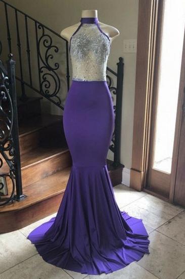 Crystal Beading Illusion Top Halter Long Mermaid Prom Gowns_1