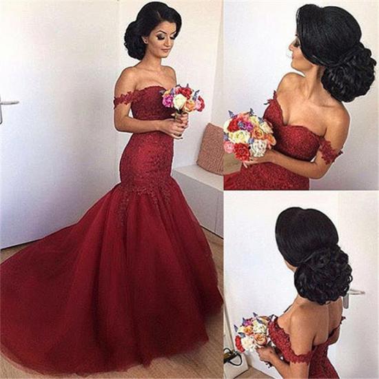 Off The Shoulder Mermaid Burgundy Evening Dresses 2022 Lace Open Back Sexy Formal Dress_3