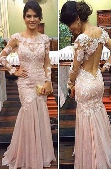 Sexy Mermaid Long Sleeve Formal Occasion Dress Open Back Lace Evening Gowns_1