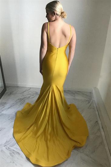2022 Sexy Spaghetti Straps Yellow Cheap Evening Dresses | Ruffles Open Back Mermaid Prom Dresses Online_3