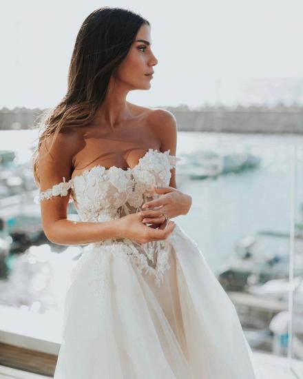Off-the-shoulder Printed Lace Tulle Wedding Dress_3