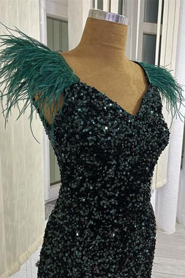 V-neck Feathers Cap sleeves Mermaid Long Prom Dresses_2