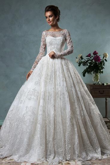 Vintage Long Sleeve Ball Gown Wedding Dress Lace Applique 2022 Princess Dress_2