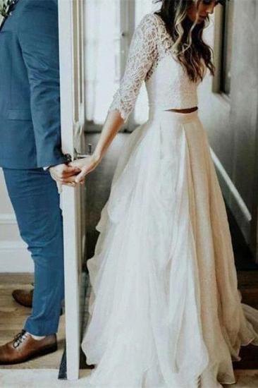 Boho Two-pieces Lace sleeves Summer Beach Wedding Dress_2