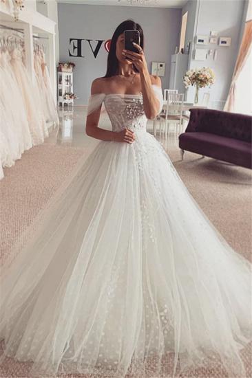 Short sleeves Off-the-shoulder Tulle Ball Gown Wedding Dress_1