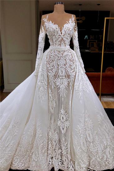 Long Sleeve Lace Wedding Dresses Online | Tulle Overskirt Dresses for Weddings_1