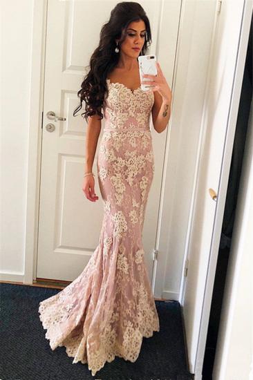Elegant Pink Spaghetti Straps Lace Evening Gowns | 2022 Open Back Mermaid Sexy Evening Dresses