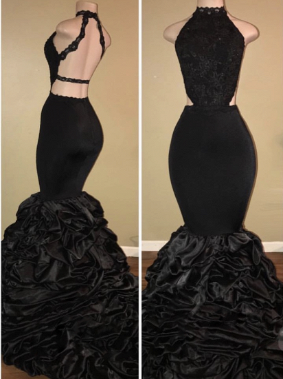 Black Sexy High-Neck Mermaid Prom Dresses 2022 Halter Evening Dresses_1