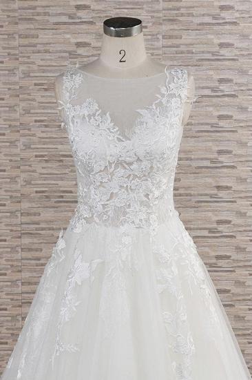 Gorgeous Sleeveless Jewel Tulle Wedding Dress | A-line Ruufles Lace Bridal Gowns With Appliques_5