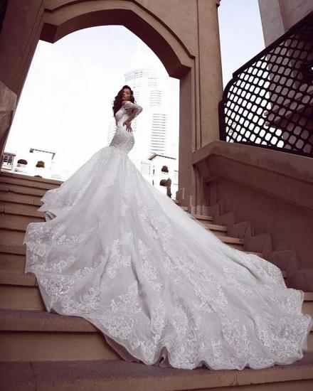 Cap sleeves Mermaid Long Train White Wedding Dresses Online_2