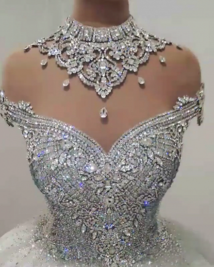 Luxury High Neck Crystal Beading Ball Gown Wedding Dresses_3