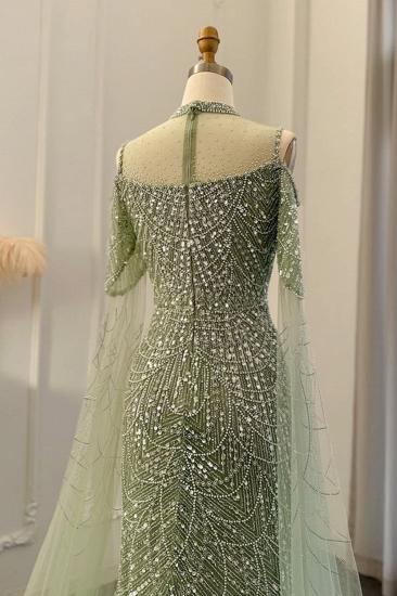 Luxury Shiny Beading Halter Dubai Mermaid Evening Gown Cape Sleeves Floor Length Party Dress_9