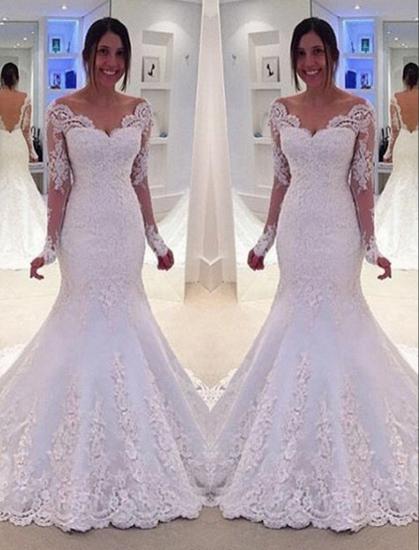 Elegant Off-the-Shoulder Long Sleeves Bridal Gowns Lace Mermaid Wedding Dresses 2022_1