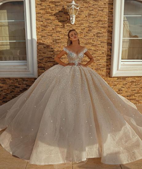 Off the Shoulder Crystal Princess Ball Gown Sequins Bridal Gowns_4