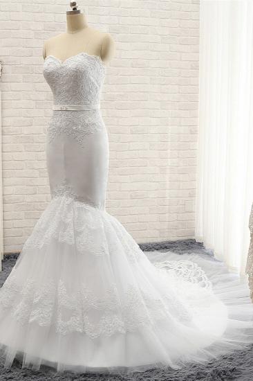 TsClothzone Affordable Sweetheart White Lace Wedding Dresses Tulle Satin Bridal Gowns With Appliques On Sale_4