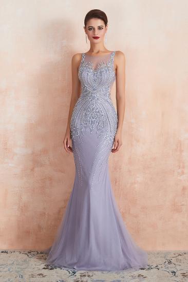 Chipo | Luxury Illusion neck Lavender White Beads Prom Dress Online, Expensive Low back Column Evening Gowns