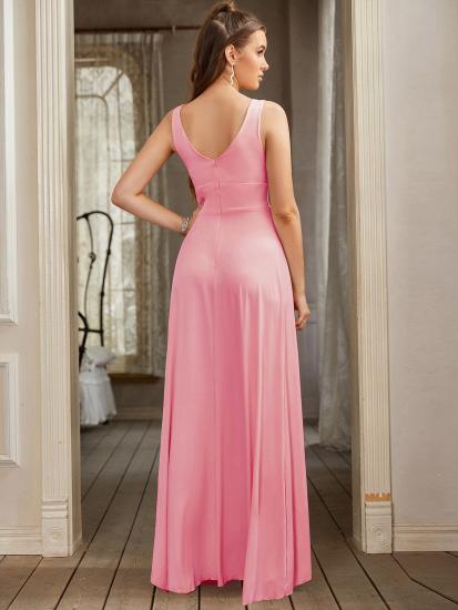 Burgundy Deep V-neck Sleeveless High split Prom Dress Empire Bridesmaid Dress_60