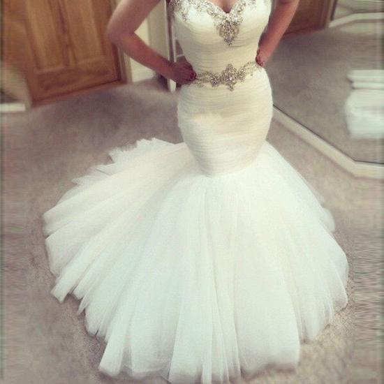 Sweetheart White Mermaid Ruffle Wedding Dress_2