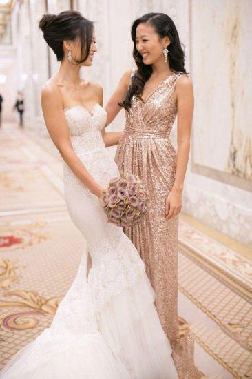 V-Neck Sliver Sequined Long Bridesmaid Dress Popular Cheap Plus Size Wedding Dresses for Women_3