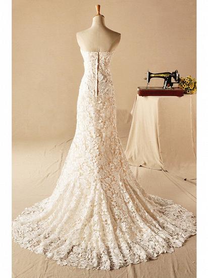 Formal Mermaid Wedding Dresses Strapless Lace Sleeveless Bridal Gowns with Court Train_3