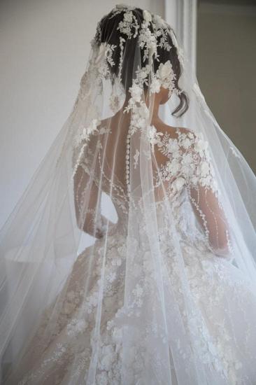 Gorgeous Long Sleeve Soft Floral Lace Bridal Dress V Neck Wedding Dress_3