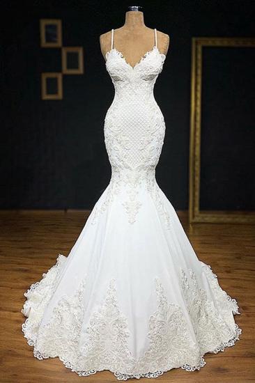 Gorgeous Spaghetti Straps Wedding Dresses 2022 | Sexy Sleeveless Mermaid Lace Bridal Gowns_1