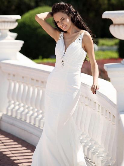 Chic Mermaid Wedding Dress V-Neck Spaghetti Strap Chiffon Satin Sleeveless Bridal Gowns with Court Train_4