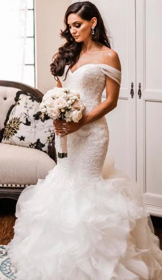 Off The Shoulder Puffy Ruffles Wedding Dresses | Sheath Tulle Sexy Lace Bridal Gowns_4