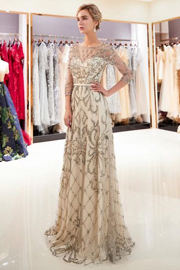 MELODY | A-line Illusion Neckline Long Beading Evening Gowns with Sleeves_7