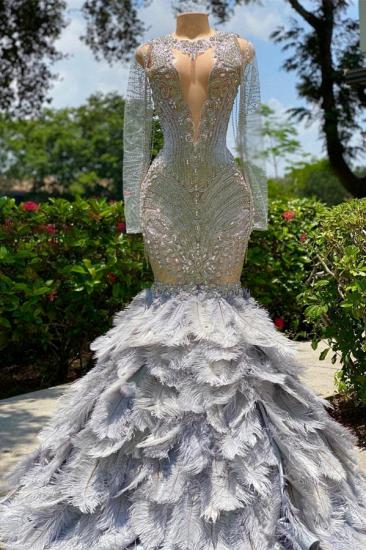 Luxus Silver Long Sleeve Lace Mermaid Glitter Prom Dresses With Lace