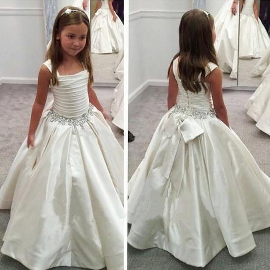 Modest A-Line White Children Dresses Sleeveless Beading Flower Girl Gowns with Bowknot_3