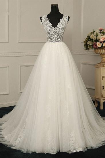 TsClothzone Sexy V-Neck Sleeveless Tulle Wedding Dress See Through Top Appliques Bridal Gowns On Sale_1