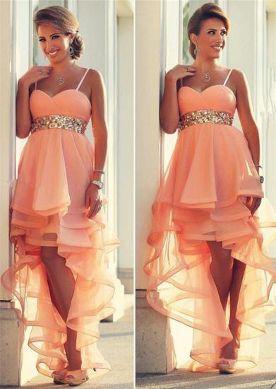 Empire Orange Spaghetti Strap Hi-Lo Evening Dress with Beaings Latest Organza Formal Occasion Dresses_1