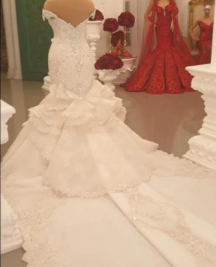 Luxuriöses schulterfreies Meerjungfrau-Hochzeitskleid mit Flügelärmeln | Sparkle Diamond Brautkleider_8
