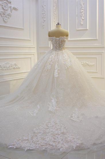Off-the-shoulder Tulle Lace Appliques Sequined Wedding Dress_4