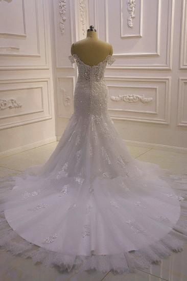 Gorgeous White 3D Lace applique Off-the-Shoulder Mermaid Bridal Gowns_5
