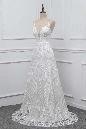 TsClothzone Boho Spaghetti Straps V-Neck Appliques Wedding Dresses White Sleeveless Bridal Gowns On Sale_4