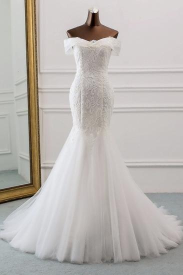 TsClothzone Glamorous Tulle Lace Off-the-Shoulder White Mermaid Wedding Dresses Online_2