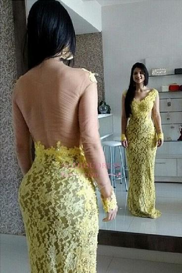 Lace Floor Length Sheath prom Dress 2022 Yellow Long Sleeves Evening Dress_1
