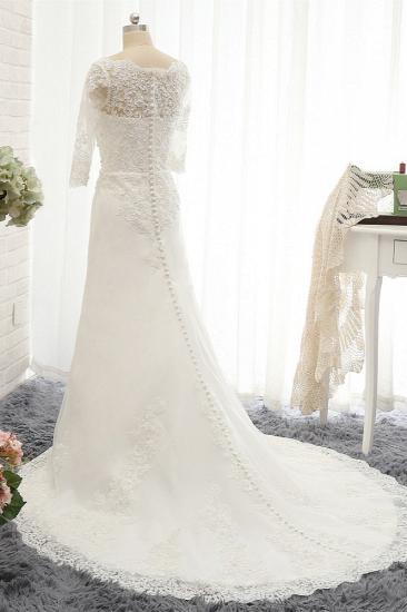 TsClothzone Erschwingliches Juwel Weißes Tüll-Spitze-Hochzeitskleid Halbe Ärmel Applikationen Brautkleider Online_2