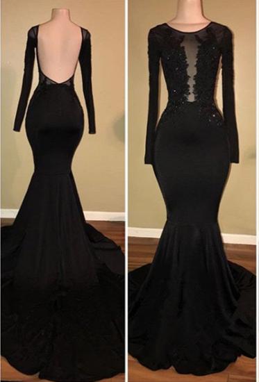 Sexy Black Mermaid Prom Dress Long Sleeve With Lace Appliques_1