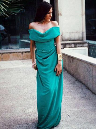 Long Green Chiffon Off-the-Shoulder Bridesmaid Dress